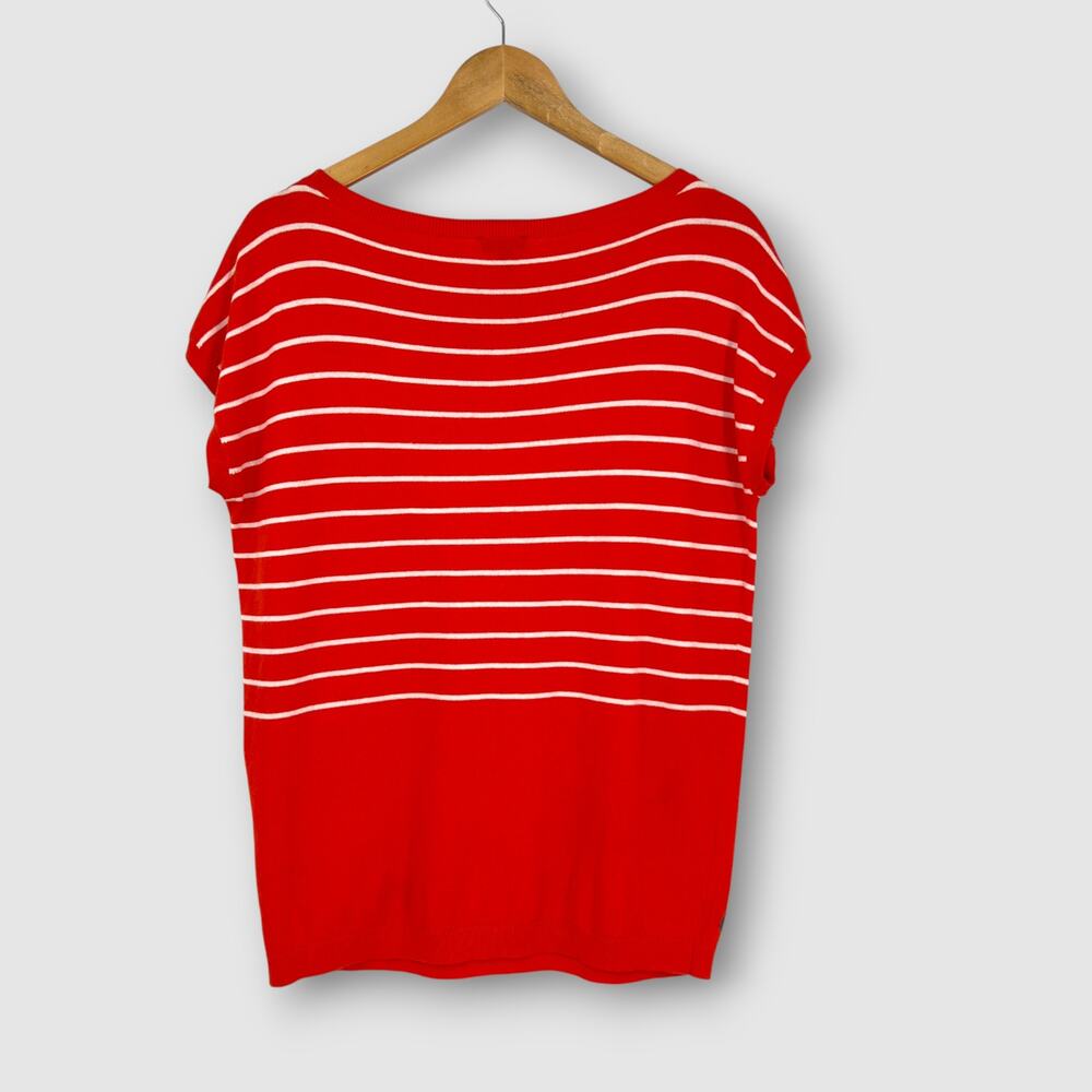 Talbots Red Orange Striped Monkey Knit Top Size Small - Picture 2 of 6